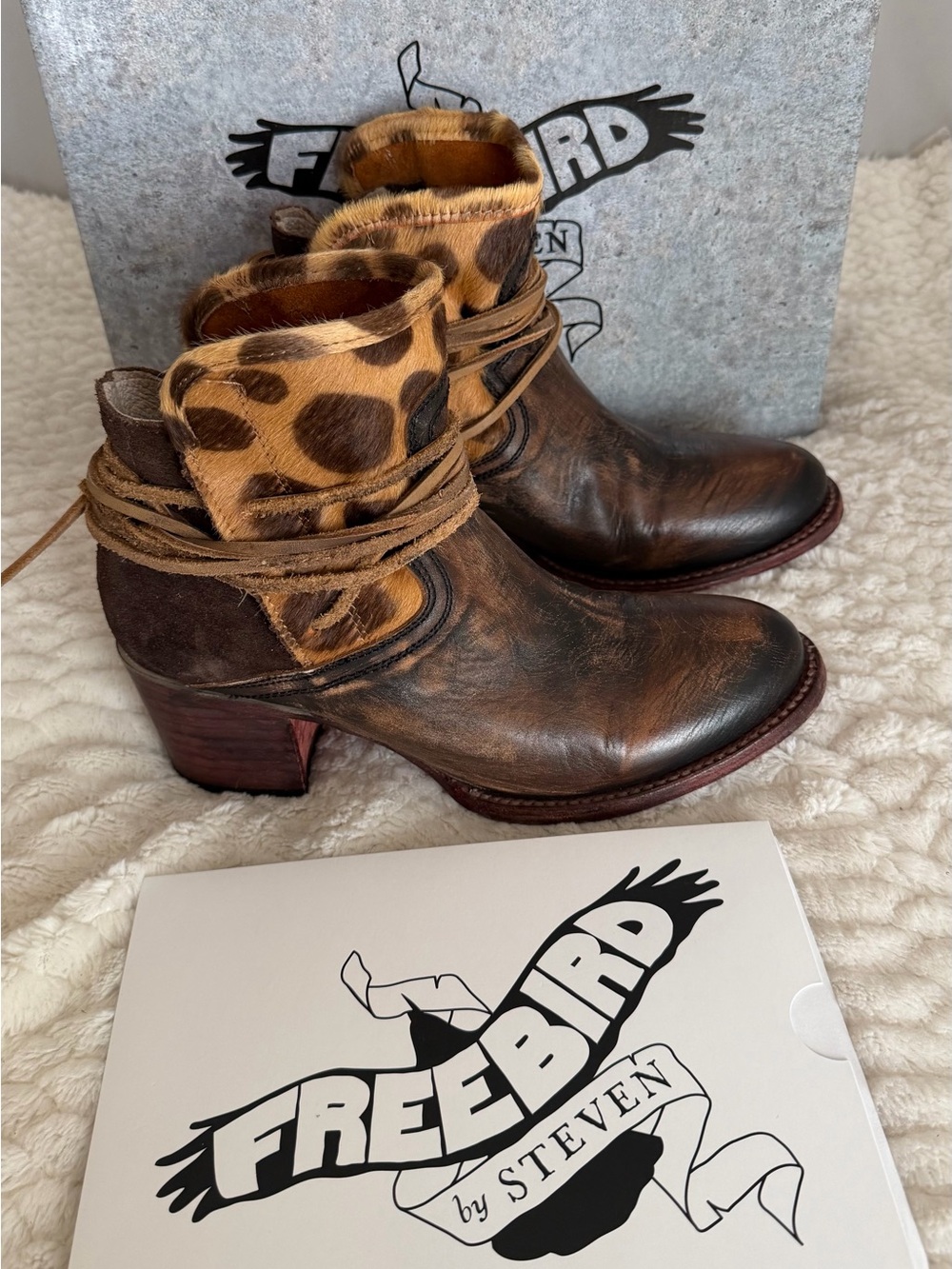 Freebird by Steven Brown Leather Ankle Boots with Leopard Cuff